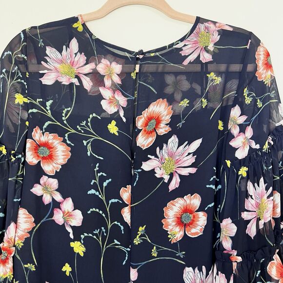 Eliza J Navy Pink Floral Dress Oversized Ruffle Flare Sleeves Women’s 4 - Picture 8 of 13